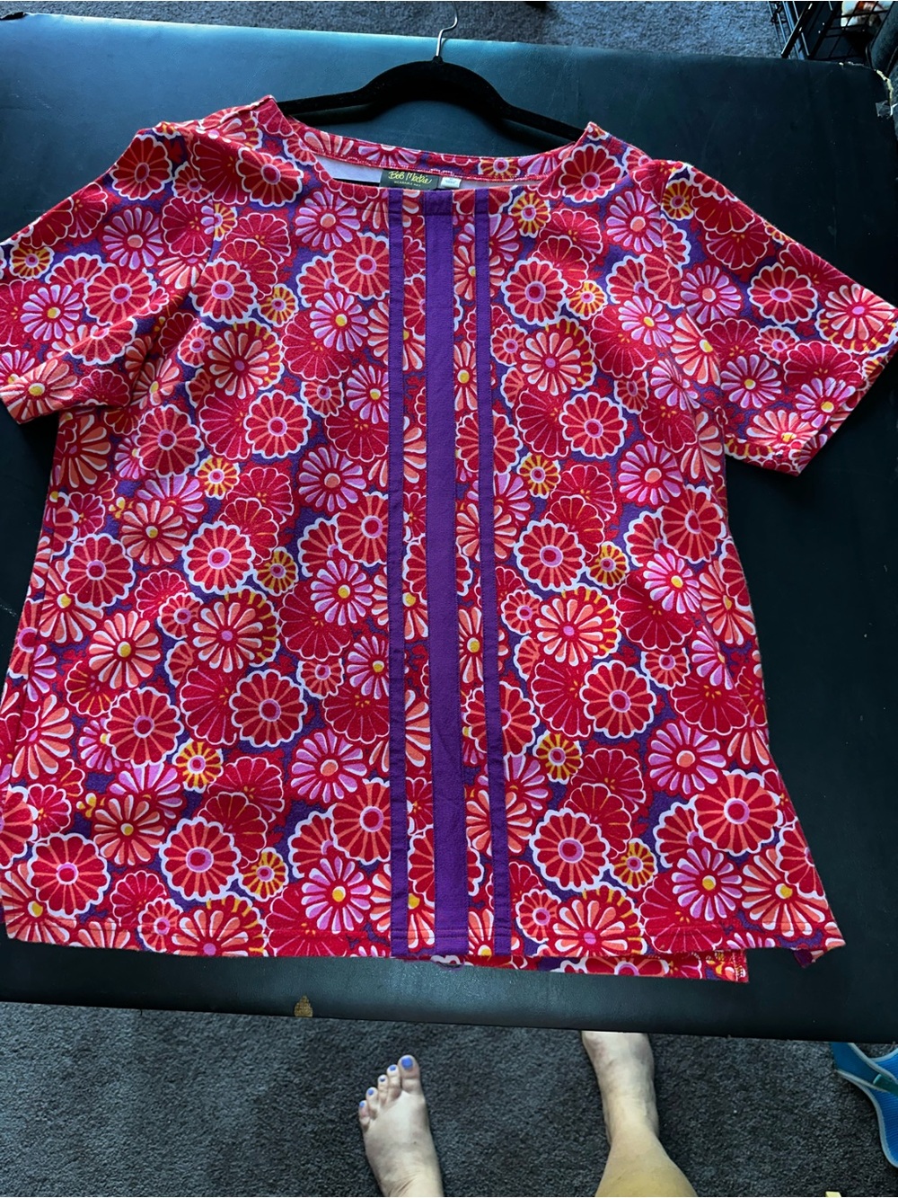 Bob Mackie Wearable Art Floral Ponte Knit Top - Red/Multi